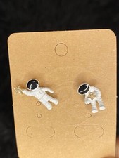 Astronaut Space Stud Earrings Cute Asymmetrical 925 Silver Studs For Girls STEM