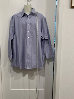 Jos A Bank Traveler Dress Shirt Mens 18-34 Blue Pinstripe