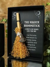 Wicca Witch Broom Magick Broomstick With Sorcerer Magic Hat Pendant Lucky Charm