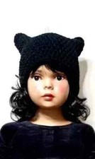 handmade crochet baby toddler hat kitty cat ears beanie 1-3 years black