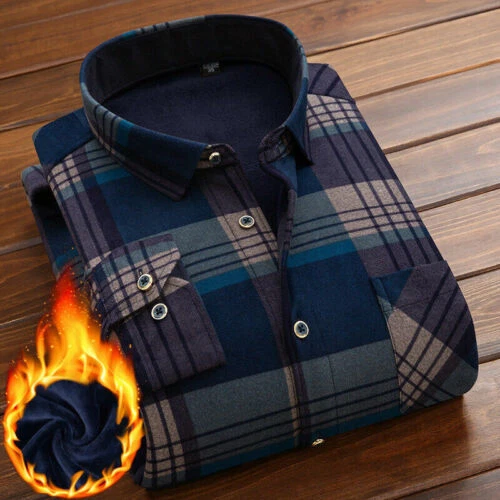 Herren Dick warm Hemd Kariert Thermo Gefüttert Jacke Flanell Fleece Sweatshirt- - Bild 8 von 18