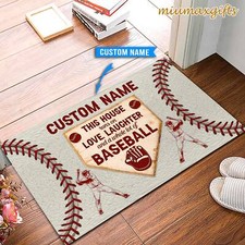Gift For Baseball Players, Baseball Mat, Baseball Rug, Baseball Doormat, This Ho