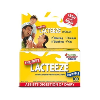 2 Pack: Lacteeze Childrens 200 chewable tablets Strawberry