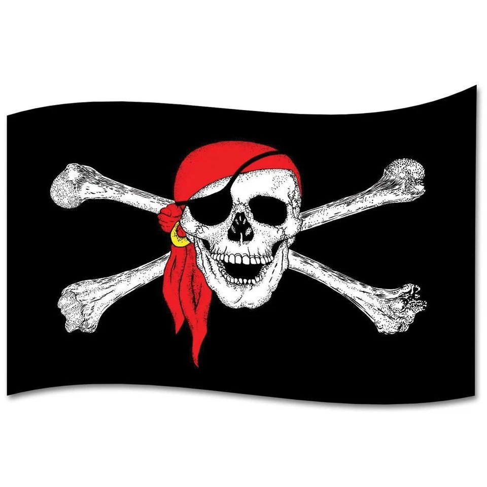 SHATCHI Large Pirates Flag Jolly Rogers Skull Cross Bones Red Bandana Party 5 x 3 Feet
