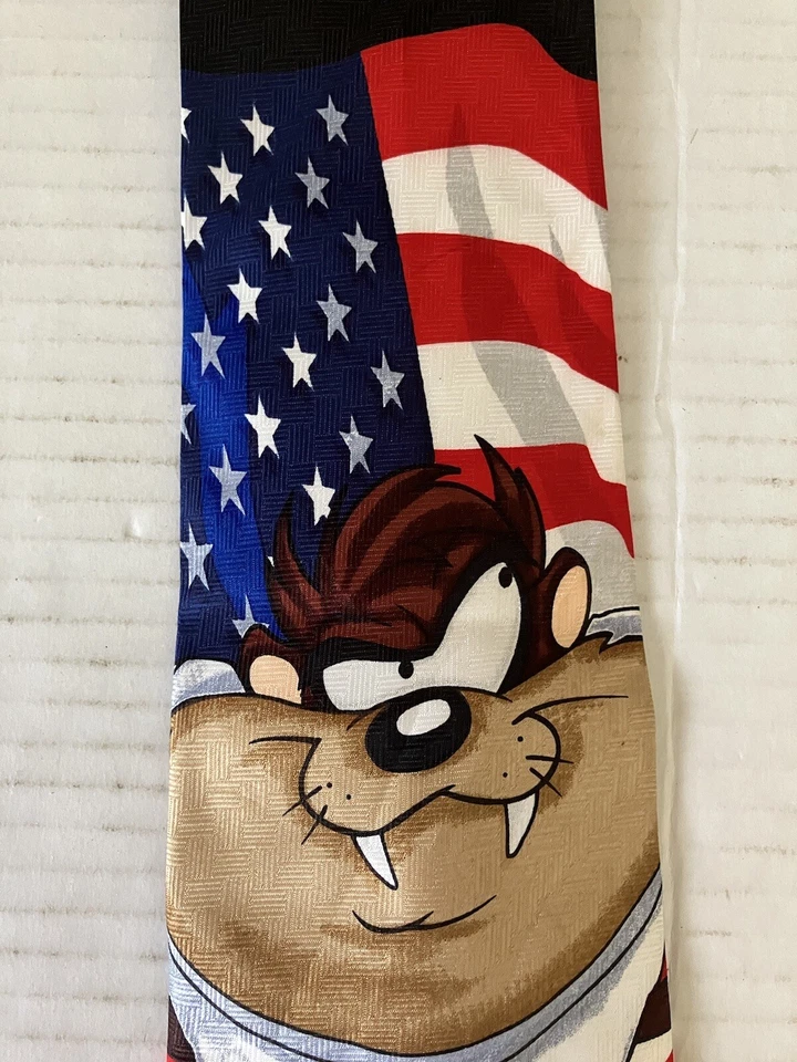 Corbata Looney Tunes Para Hombre Poliéster Taz Bandera Americana Ancha 57" Foto 3 de 4