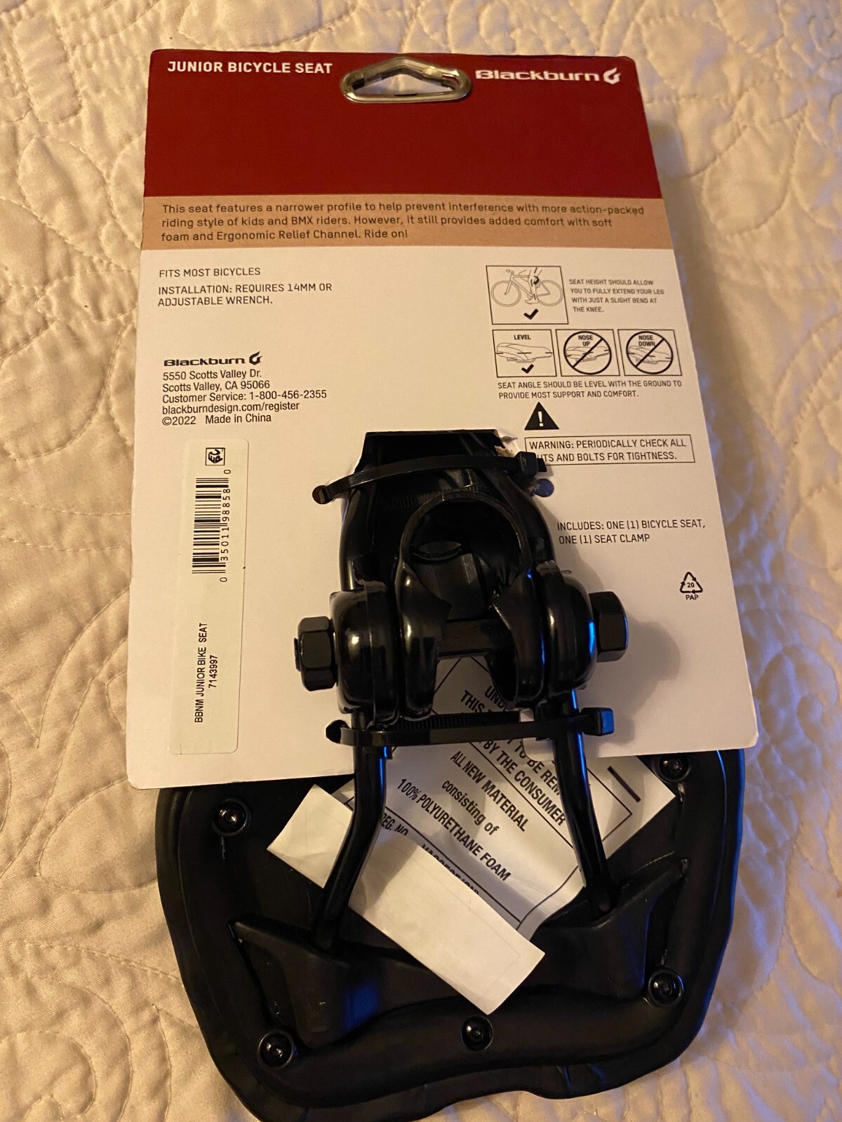 New - Blackburn BMX Bicycle Seat Junior Kids Youth Black- with seat clamp