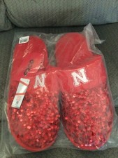 New Women  s Nebraska Cornhuskers Red Sequin Fuzzy Fashion Slippers - XL 11-12 