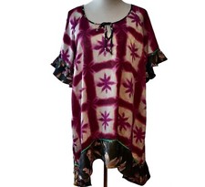 Eloise Anthropologie Womens Shibori Blooms Ruffles Keyhole Tunic Mini Dress M