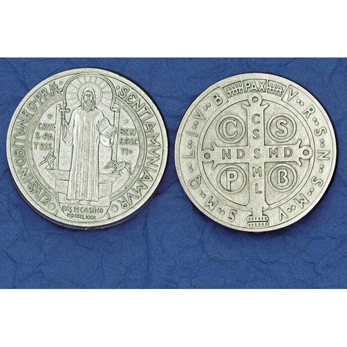 Saint Benedict Medal & Prayer Card Set - 1 Inch Oxidized Silver Medallion, Spanish San Benito Card - Catholic Religious Gift