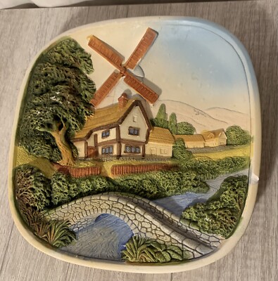 Vintage A Legend Product England Chalkware 3D Windmill Ceramic Plate