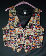 Saddle River Vest Size Large Fall Pumpkin Harvest RARE All Over Print Vintage