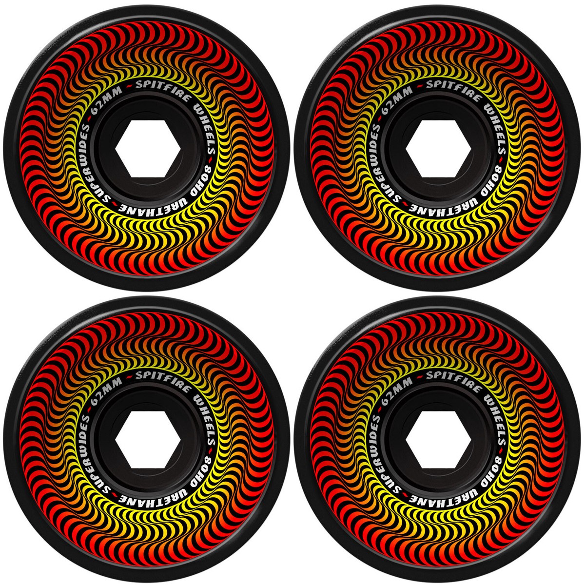 Spitfire Skateboard Wheels 62mm 80HD Superwides Black Soft Cruiser