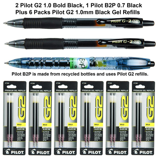 Pilot G2 1.0 Mm Bold Black GEL Ink Pens With Refills 9 Piece Assortment