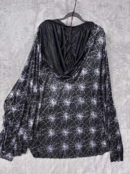 CAPA NEGRA CON CAPUCHA PARA ADULTOS CON DISEÑO DE TELA DE ARAÑA PLATEADA BRILLANTE TALLA ÚNICA MUNDO DIVERTIDO Foto 2 de 4