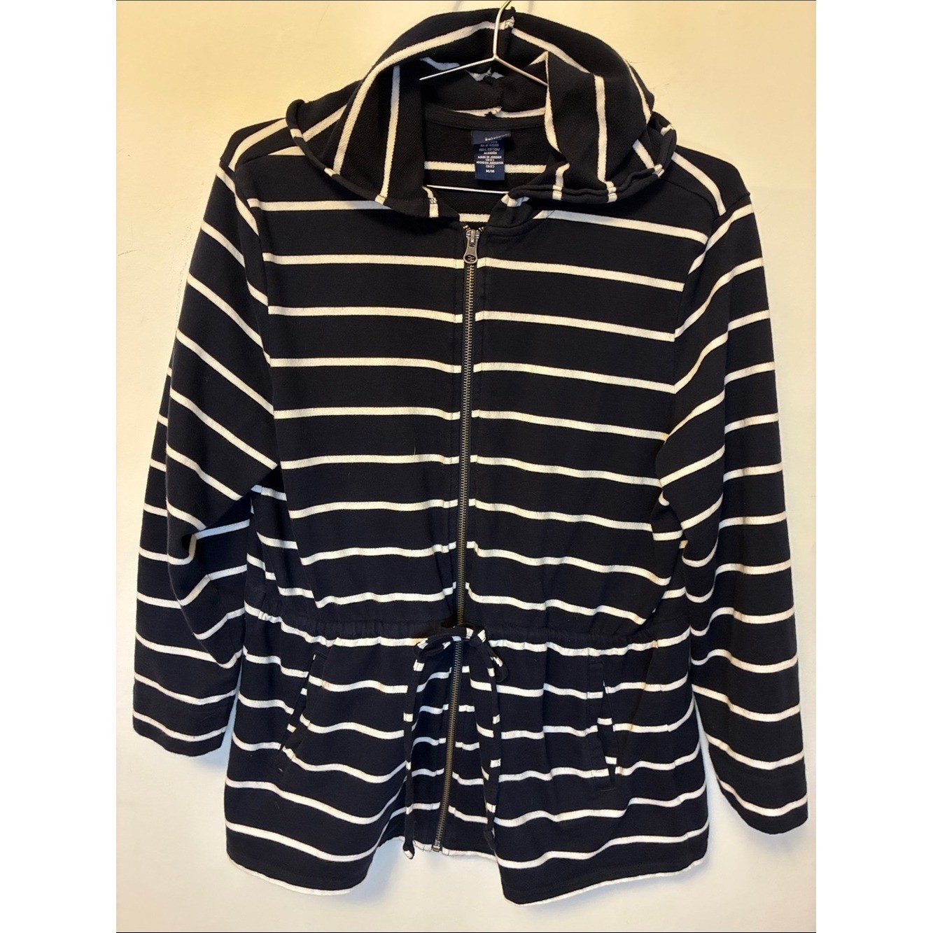 Basic Editions Navy and White 💯 % Cotton Striped Zip Up Hoodie
