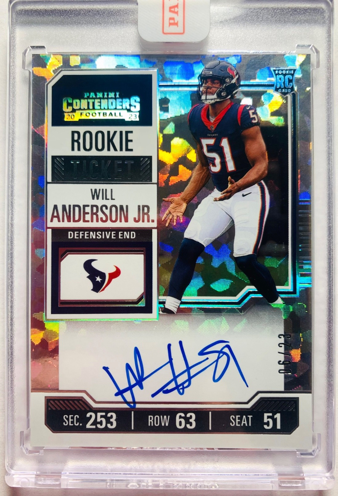 2023 Will Anderson jr Contenders Rookie Ticket CRACKE ICE #/23 Auto