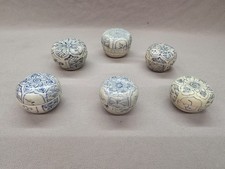6 Antique Vietnamese Hoi An Hoard Blue & White Decorated Lidded Ceramic Pots