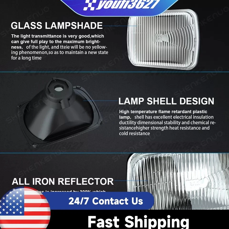 Juego de 2 pares de faros de haz sellado rectangular para camioneta Chevy Foto 3 de 4