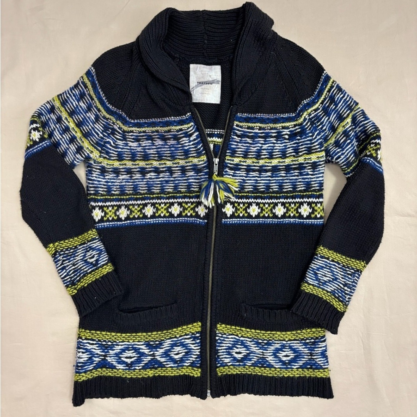 Anthropologie Sparrow Women's Black Full Zip Knit Sweater Wool Blend Size Medium