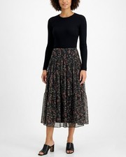 NWT LAUREN Ralph Lauren Tiered Midi in Black Floral Georgette Peasant Skirt 10