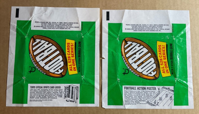 2 VINTAGE 1974 TOPPS FOOTBALL WAX PACK WRAPPERS DIFFERENT VARIATIONS