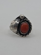 Sterling Silver 925 Southwestern Red Coral Ring Size 4