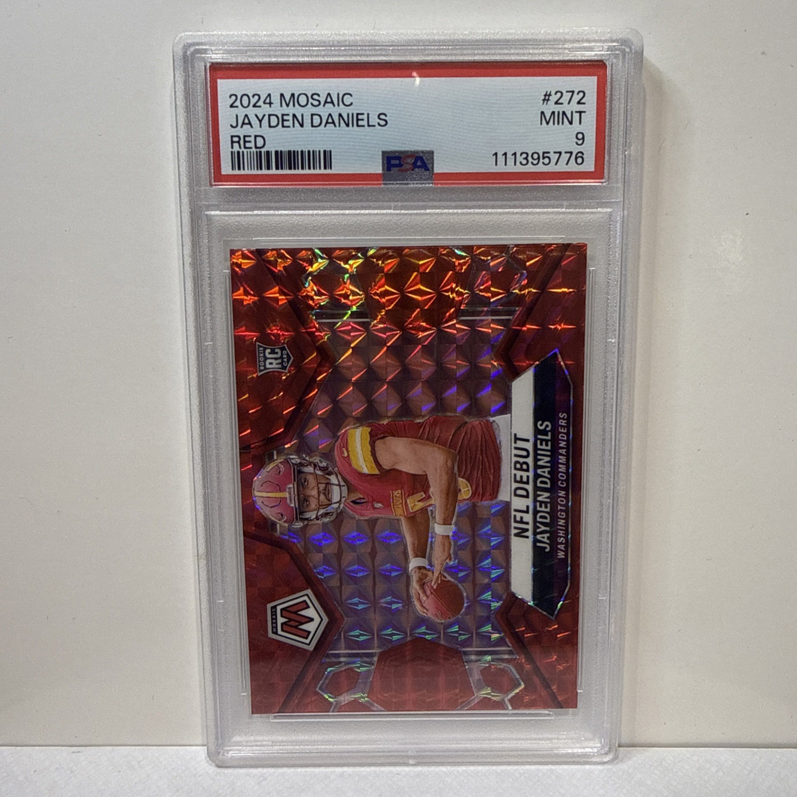 2024 Panini Mosaic Red #272 Jayden Daniels RC Rookie PSA 9 COMMANDERS NFL Debut view 1