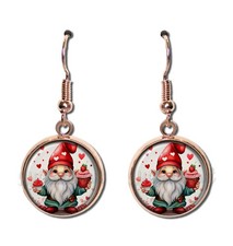 Gnome with Valentine's Day Cupcakes Handmade Round Resin Dangling Earrings 16mm