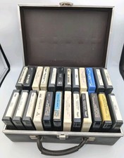 Lot Of 24 8-Track Tapes W/Brown Leather Carrying Case Untested Rock Pop Country