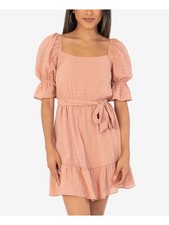 SPEECHLESS Womens Pink Belted Semi-Lined Pouf Sleeve Mini Fit + Flare Dress S