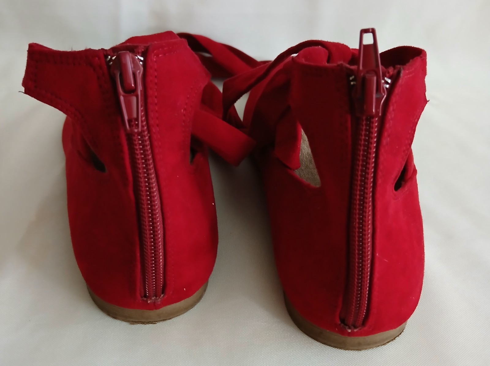 SAOLA Ballerine BRASH donna US 10 W rosse ecopelle scamosciata stringate tacco cerniera suola antiscivolo