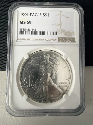1991 American Silver Eagle NGC MS 69  Brown Label.
