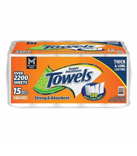 3 Packs Member's Mark Select & Tear 2-Ply Paper Towel 45 rolls, 150 sheets/roll
