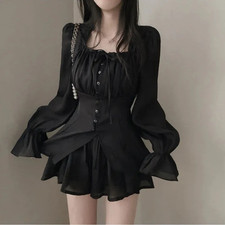 Ensemble Femme Élégant Jupe Ou Short Taille Haute Avec Chemisier Manches Longues