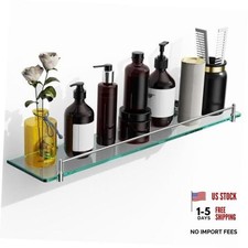24 Inch Glass Bathroom Shelves,Floating Shelves 24"with railing Chrome Polished