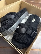UGG WOMAN  S FLUFFITA BLACK PLATFORM SLIDES SLIPPERS SIZE 10 AUTHENTIC