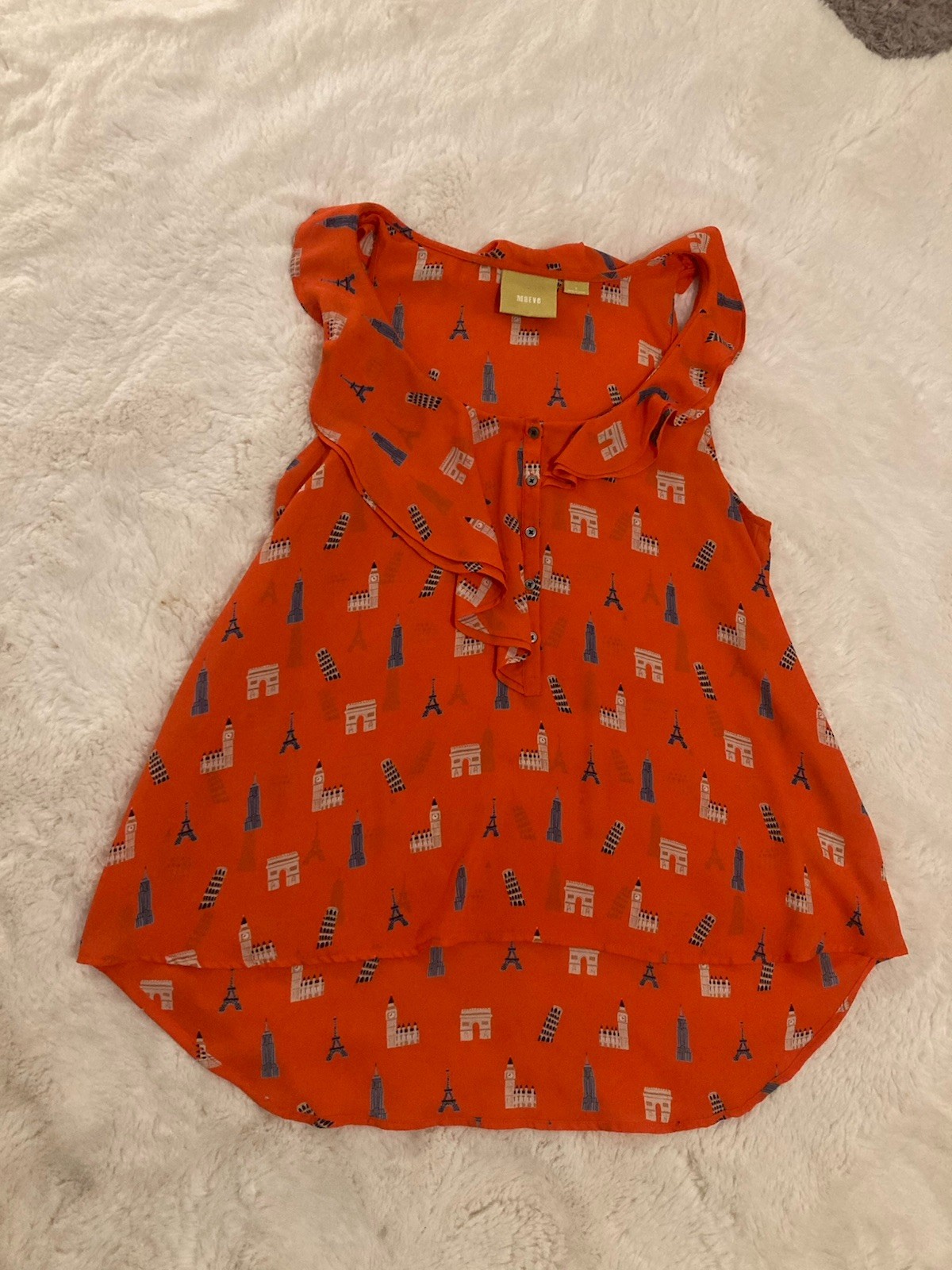 Anthropologie Maeve Sleeveless Asymmetrical Ruffle Red Top Women’s Size 8