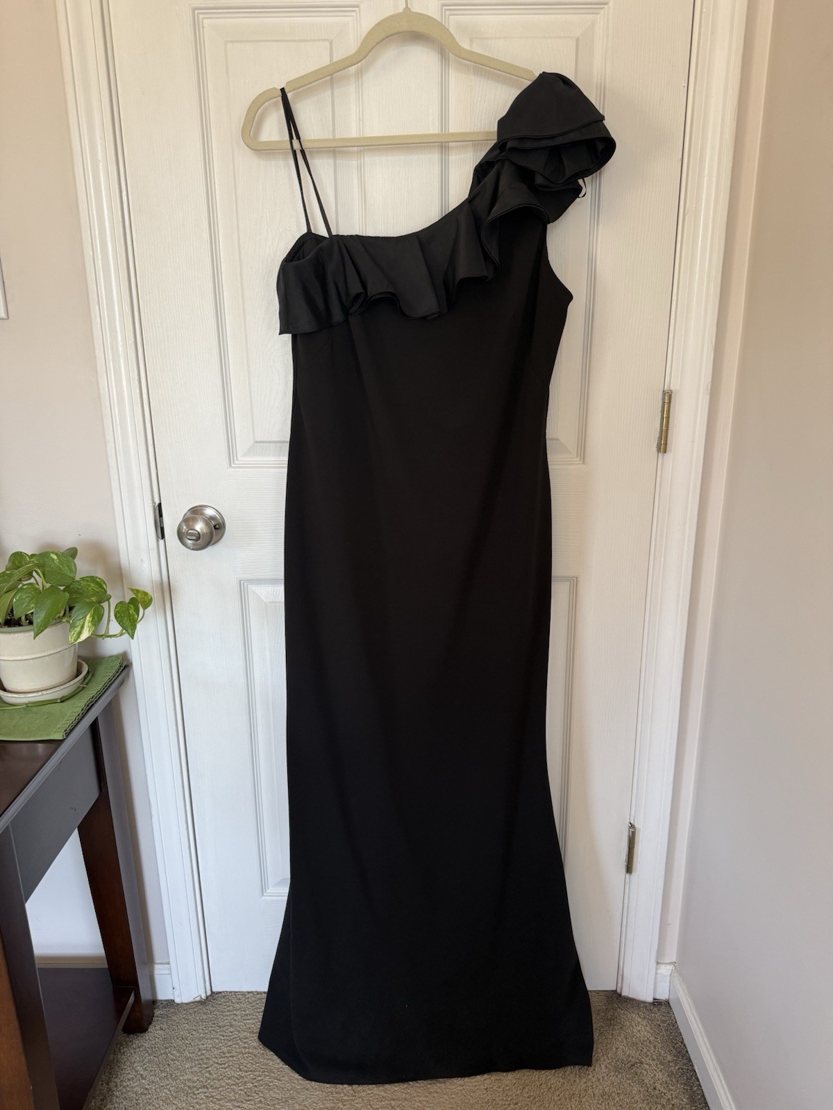 Jessica Howard Black Ruffle One Shoulder Sleeveless Long Gown Dress Size 16
