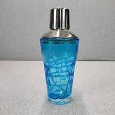 Vintage Large Heavy Unique Blue Handblown Glass Martini Cocktail Shaker 10 In 