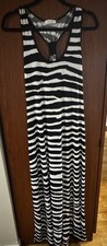 Calvin Klein Maxi Dress Womens 12 Black White Striped Racerback Sleeveless