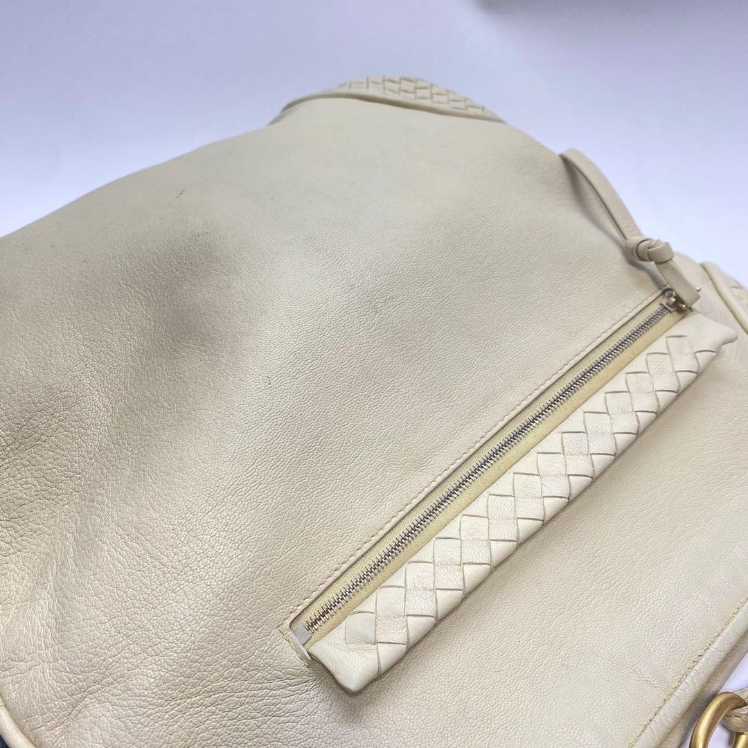 Auth BOTTEGA VENETA Chain Shoulder Bag White Leather Womens Intrecciato thumbnail 11