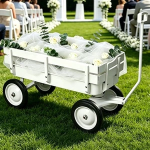 Wagon de mariage blanc de luxe,Pull le long du Wagon, Removabl ,Grip large pneus