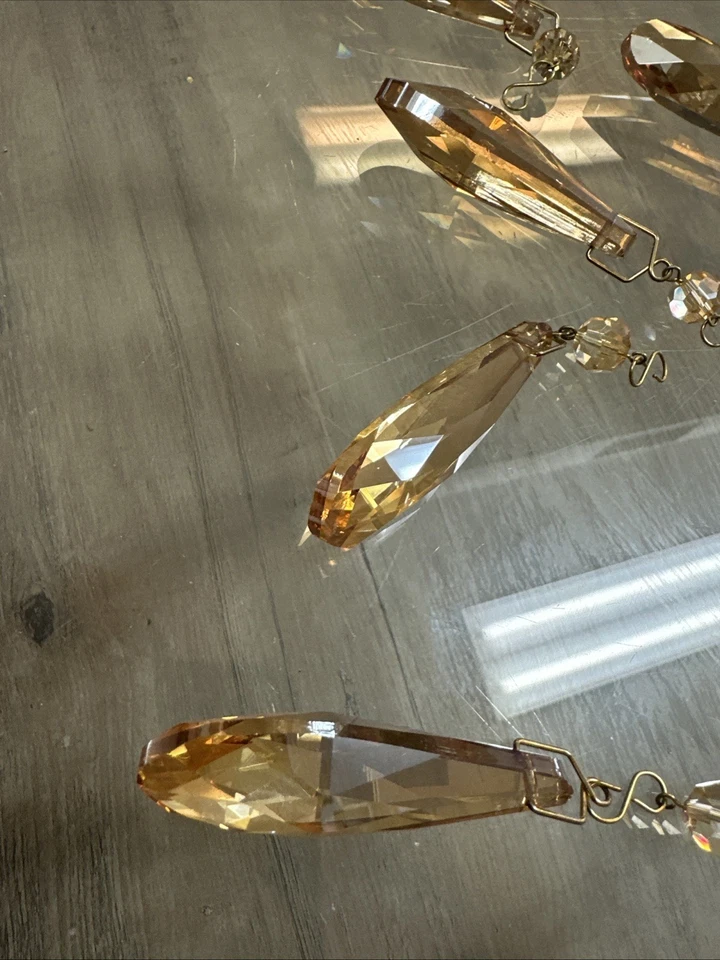 Crystorama Lighting Sconce Chandelier 6 Crystals Pendants Prisms Teardrop Amber - Image 3 of 4