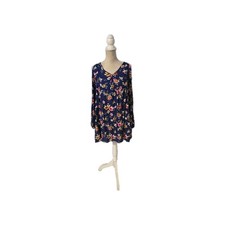 Umgee Small Dress Womens Blue Long Sleeve Cold Shoulder Floral Vneck Shift