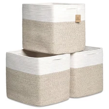 NaturalCozy 13x15x13 Kallax Storage Cubes Bins, 3 Pack | Cotton Rope Cube Sto...
