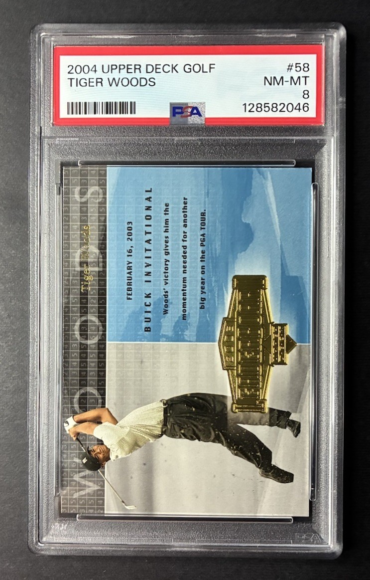2004 Upper Deck Golf Tiger Woods PSA 8 Buick Invitational 2003 Leaderboard