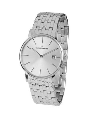 JACQUES LEMANS Men Quartz Casual Watch Classic Dress Silver Dial Waterproof Roun