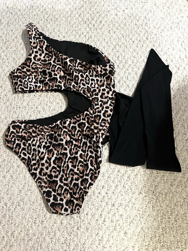 BEACH JOY Mujer Natación M Traje de Baño Animal Leopardo Una Pieza Corbata Frontal Foto 3 de 4