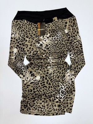 Roberto Cavalli Women Vintage Leopard Print Bodycon Mini Dress Y2K Size XL