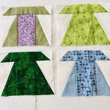 Set of 4 Handmade Quilt Blocks – Kimono Dress Design – 7”x5.5” Each
